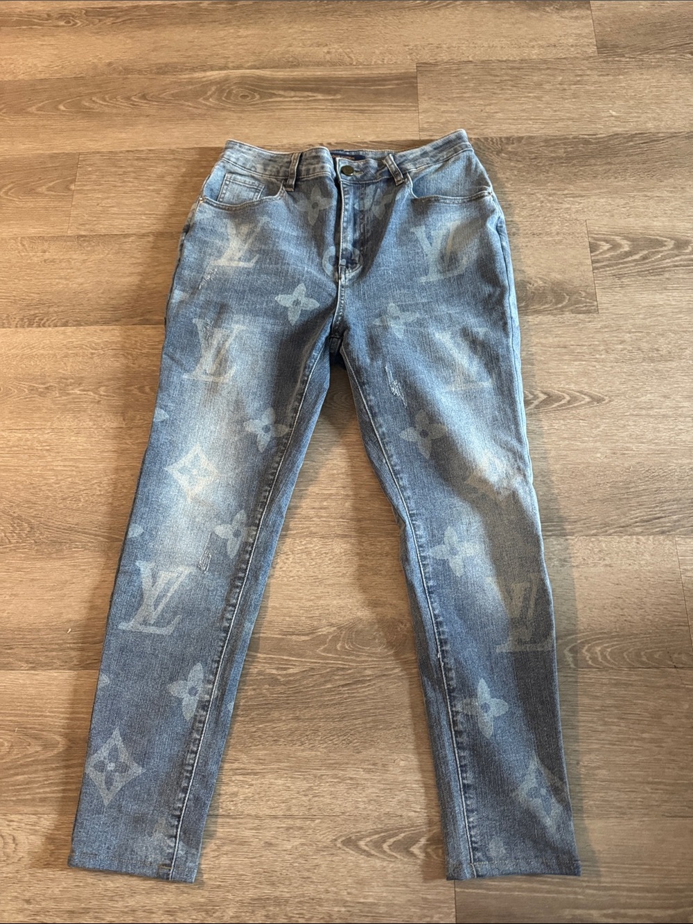 Louis Vuitton Women's Skinny Jeans in Faded Blue Monogram